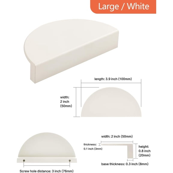 YNTVV-4 Pack Modern Kitchen Cabinet Handles Dresser Handles 3 Inch Hole Center Warm White Half Moon Finger Pulls for Closet Doors Semi Circle Drawer Pulls
