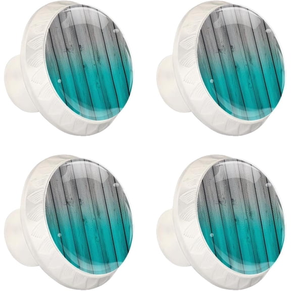 YNTVV-4 Pack White Cabinet Knobs, Teal Rustic Wood Panels Drawer Handles for Cabinets, Dresser, Cupboard, Bathroom, Bedroom, Kitchen Hardware Closet Door Knob