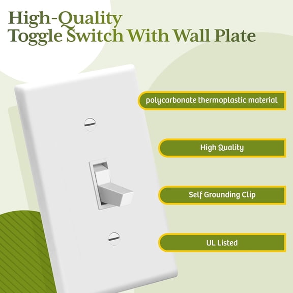YNTVV-4-Way Toggle Light Switch with Wall Plate, Four Way Electrical Wall Switch, 15 Amp, 120V-277V AC, Grounding Screw, Residential Grade, UL Listed, LS-T415-WP5P, White (5 Pack)