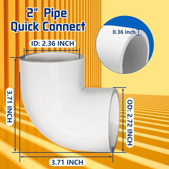 YNTVV-4PCS 2'' PVC 90 Degree Elbow, 2 Way Right Angle PVC Pipe Adapter Fittings, PVC Pipe Corner Connector for Sch40 PVC Pipe DIY Frame