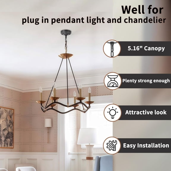 YNTVV-5-1/8" Light Canopy Kit, Ceiling Plate for Chandelier with Mounting Hardware, Iron Ceiling Canopy Kit for Pendant Light, Easy to Install