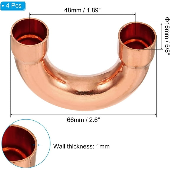 YNTVV-5/8 Inch ID Copper Pipe Fittings, 4 Pcs 180 Degree Return Bend Copper Pipe Sweat Welding Solder Connection for HVAC Air Conditioning Hydraulic