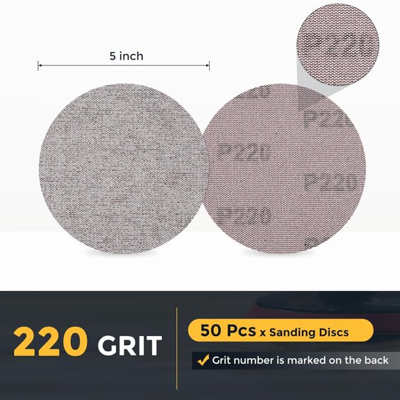 YNTVV-5 Inch Mesh Sanding Disc, 50pcs 220 Grit Dust Free Drywall Sandpaper Hook and Loop Sander Pads for Drywall Putty Floor