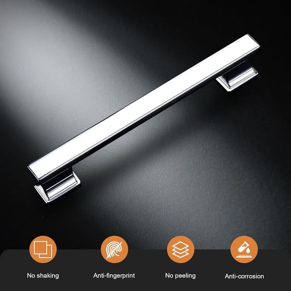 YNTVV-5 Inch Polished Chrome Cabinet Handles, 5Pack Shiny Kitchen Handles for Cabinets, 128mm Hole Center Drawer Pulls, Easy-Install Bathroom Hardware for Drawers & Cupboards