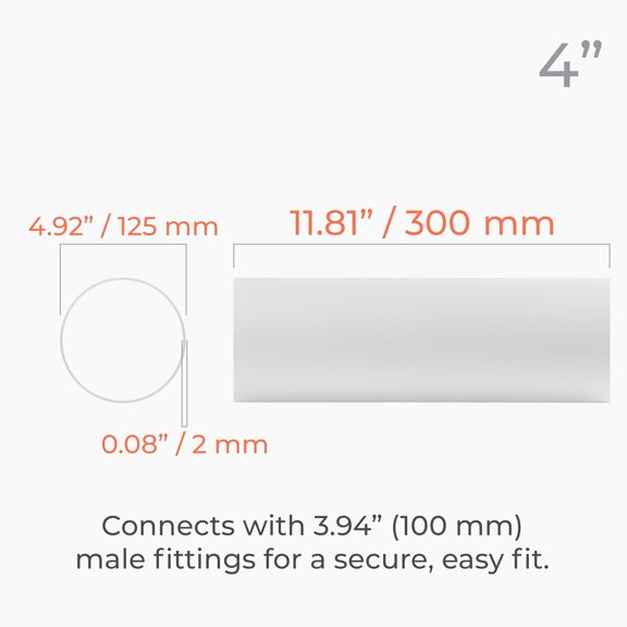 YNTVV-5"" Inch Round Straight 12"" Inch Long Plastic Duct - Exhaust & Air Supply Pipeline - Heating & Cooling, HVAC Ventilation Tube, White