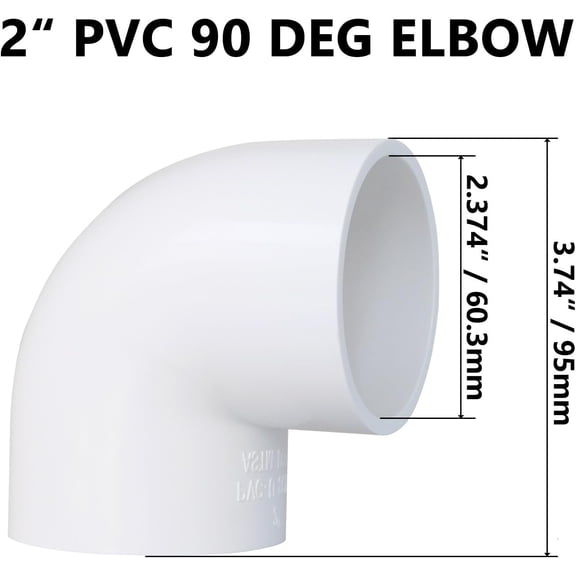 YNTVV-5 Pack 2" PVC 90 Degree Elbow Pipe Fittings (Socket x Socket), 2 Way Right Angle Adapter Coupling Schedule 40, 2 inch PVC Pipe Corner Connector DIY, White SCH 40