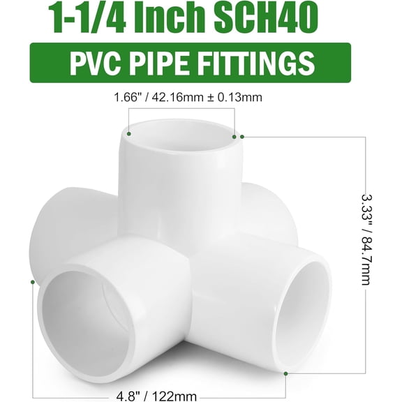 YNTVV-5 Way PVC Pipe Fittings 1-1/4 Inch, White PVC Elbow Corner Side Outlet Tee Fitting, SCH40 Furniture Grade Pipe Connectors - Fits 1-1/4" Polyvinyl Chloride Pipes, 4 Pieces