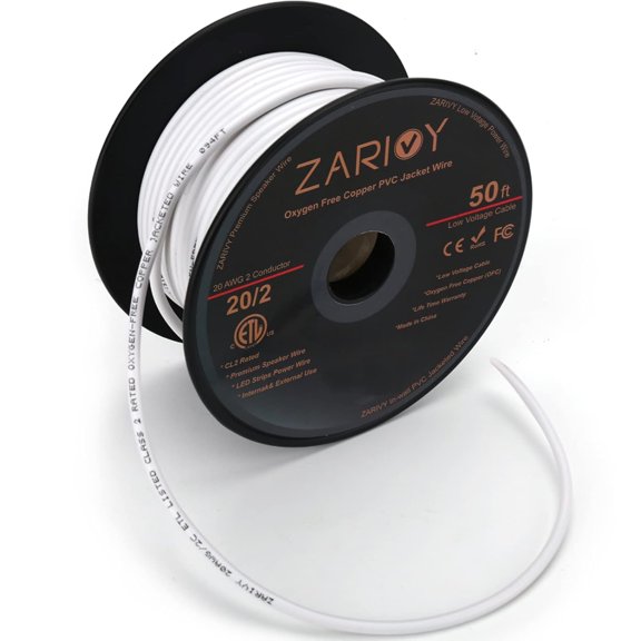 YNTVV-50 Feet 20 Gauge 2 Conductors Red Black Wire with Fire Resistant CL2 White Jacket, 20AWG OFC Hookup Electrical Wire LED Strips Extension Cord Cable for LED Ribbon Lamp Tape Lighting