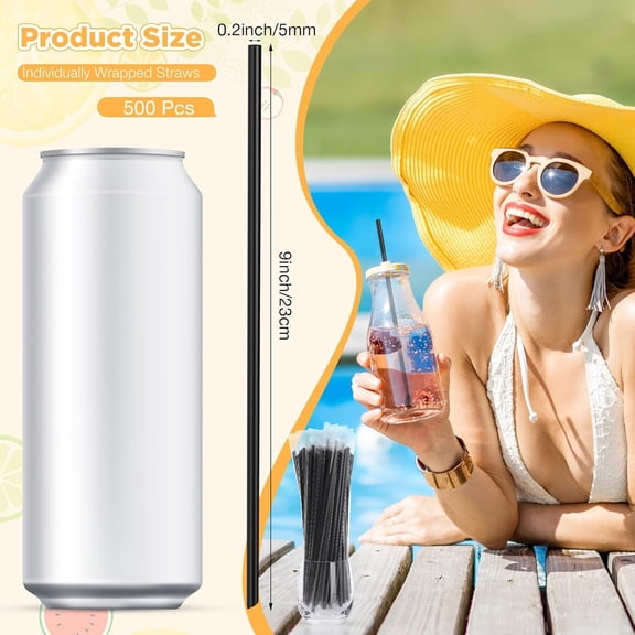 YNTVV-500 Pcs 5mm Jumbo Straws Bulk Individually Wrapped 9" Long Disposable Plastic Bubble Tea Drinking Straws for Smoothie Kitchen Bar Restaurant Party Drinks (Black)