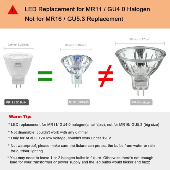 YNTVV-5W MR11 GU4.0 Led Bulbs, 35W Halogen Equivalent, 2700K Soft Warm White, 12V GU4 Low Voltage Spotlight for Outdoor Landscape Track Lighting, Not Dimmable-6 Pack