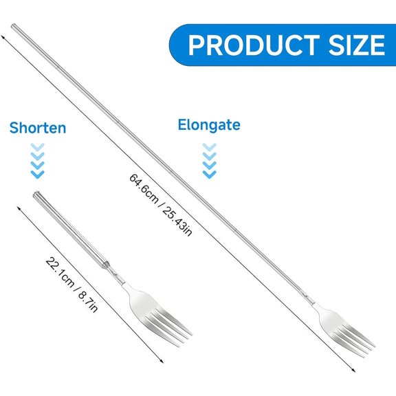 YNTVV-5pcs Extendable Forks Set Telescopic 64cm Long Stainless Steel 8.7 to 25.4in for Blending, Fork Extendable Dinner Fruit Dessert Fork for BBQ, Dinner Paty with Friends, Family