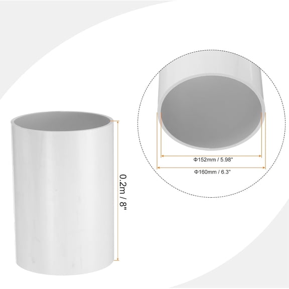 YNTVV-6.3 Inch PVC Rigid Tube Round Pipe Tubing Hardware Tubing 152mm ID 160mm OD 20cm/8" Length White High Impact for Water Pipe, Crafts