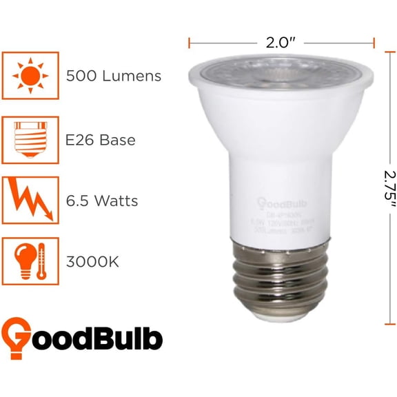 YNTVV-6.5-Watt LED PAR16 Shape Light Bulbs (40 Watt Equivalent) E26 Medium Base | Soft White Light Color 3000K | EcoSmart Lights | High Output 500 Lumens (Pack of 4 Bulbs)