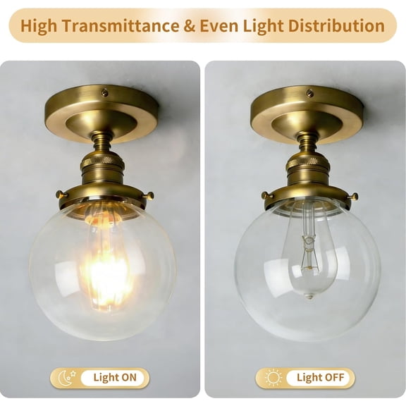 YNTVV-6" Clear Glass Globe Shade with 3-1/8" Fitter Neck, Lip Light Fixture Cover Replacement for Ceiling Lights, Wall Sconces, Pendant