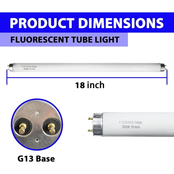 YNTVV-6 Pack, 18 Inch F15T8/WW 15W Soft White Fluorescent Bulb for All 15 Watt Light Fixture, T8 Fluorescent Bulb 15 Watt 3000K Warm White, 950 Lumens