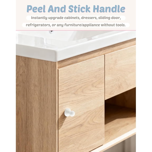 YNTVV-6 Pack Adhesive Knobs White Peel and Stick Cabinet Handles Stick on Drawer Pulls Removable Adhesive Attached Sliding Mirror Knobs Screwless No Drill Pulls for Dresser Closet Containers Lid