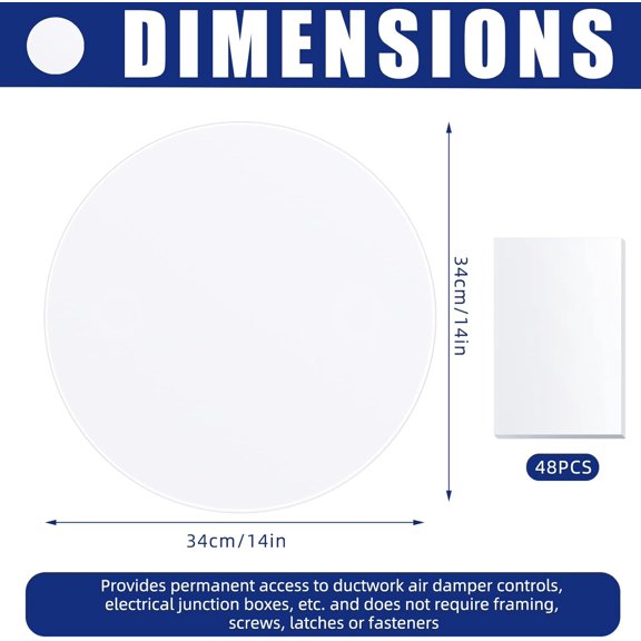 YNTVV-6 Pcs Ceiling Cover Plate Wall Hole Cover Plastic Flat Blank Plate with 48 Pcs Double Faced Adhesive Tape for Ceilings or Wall(14 Inch)