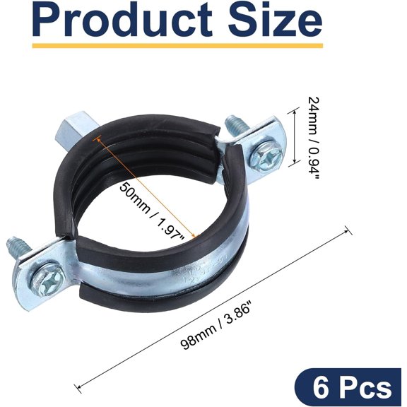 YNTVV-6 Pcs Split Ring Pipe Hanger, 50mm/2inch Adjustable Pipe Bracket Clamp Wall Ceiling Mount Pipe Strap Support for Plumbing Drainage Pipe Tube