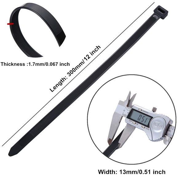 YNTVV-60 Piece Multi-Purpose Ultra Heavy Duty UV Cable Ties,11.8 Inch Width 0.51 Inch, 250 lbs Tensile Strength,Non-metal bands,Black