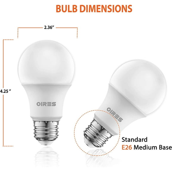 YNTVV-60W Equivalent LED Light Bulb 800 Lumens A19 Shape Bulbs 5000K Daylight Non-Dimmable UL Listed 9 Watt E26 Base Suitable for use in Enclosed Fixtures & Damp Locations - 6 Pack
