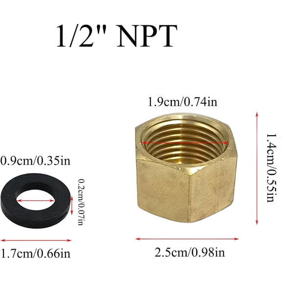 YNTVV-6PCS 1/2" NPT Female Pipe PlugBrass Pipe Cap Rubber Gasket Faucet Valve Caps Brass Compression Cap for Closing off Pipes