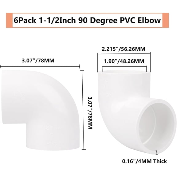 YNTVV-6Pack 1-1/2" 90 Degree Elbow PVC Pipe Fittings 2 Way Right Angle PVC Pipe Fitting, Furniture Build Grade SCH40 (Socket x Socket) 1.50" PVC Fitting Connectors for DIY PVC Shelf Garden Support St