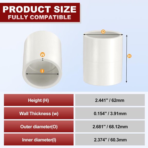 YNTVV-6Pcs 2" PVC Pipe Coupling Fitting, SCH40 (SOC x SOC) Furniture Grade PVC Slip Socket Connectors, Straight Pressure Pipe Fittings for Home Use, Irrigation, Industrial, White