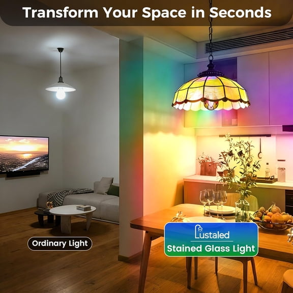 YNTVV-6W LED Stained Glass Light Bulb, E26 Unique Light Bulb 2700K Warm White Decorative Light Bulbs, A60/A19 Coloful Mosaic LED Bulb Non-Dimmable for Table Lamp, Floor Lamps, Party,Pendant- 2 Pack