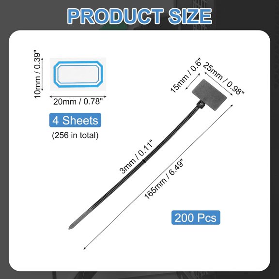 YNTVV-6inch Zip Ties, 200pcs Cable Ties Tags Nylon Wire Marking Label Self Locking Plastic Straps Write on with Label Tags Paper for Organization Cord Network Ethernet Marking, Black