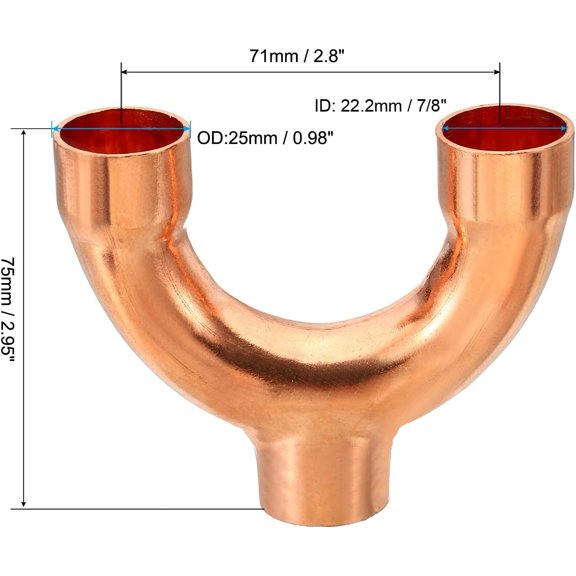 YNTVV-7/8 Inch ID Copper Fitting, 3 Way Y Type 99.9% Pure Copper Pipe Fitting Welding Connection for HVAC Air Conditioning Plumbing Refrigeration Pipe