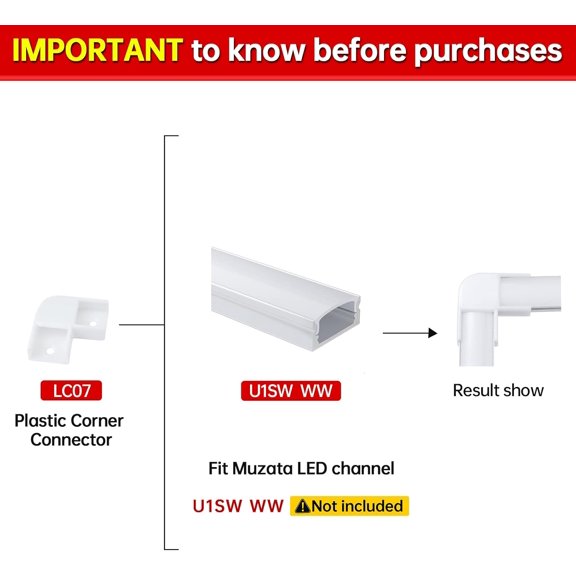 YNTVV-8Pack White Corner Connector Kit for LED Channel L Shape 90 Degree Connectors fit U1SW U Shape 17x7MM LED Strip Channel LC07