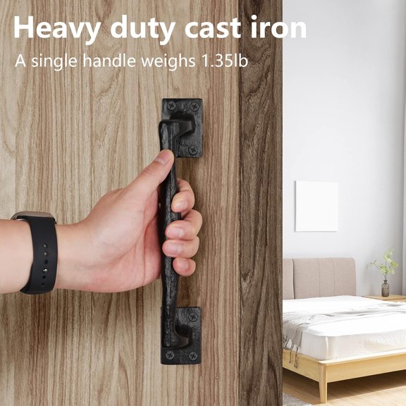 YNTVV-9 3/4 in Large Rustic Gate Handle Cast Iron Sliding Barn Door Handles Vintage Metal Gate Pull Handle Fence Long Cabinet Handles for Garage,Outdoor,Closet,Interior,Black 2 Packs
