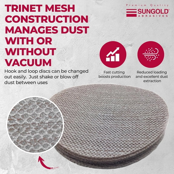 YNTVV-91-875-060 Trinet Mesh 60 Grit Hook & Loop Stearated Aluminum Oxide Sanding Discs for Drywall Sanders, 10 Pack, 9"