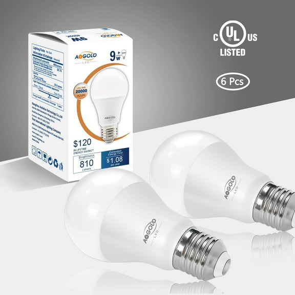 YNTVV-A19 9W LED Light Bulb, 6 Pcs, Warm White 2700K, 60 Watt Equivalent, Efficient LED Bulbs,810 Lumens, E26 Medium Screw Base, Non Dimmable, LED Lights for Home
