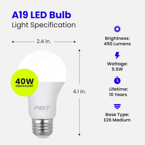 YNTVV-A19 LED Light Bulb, 40-Watt Equivalent,3500K White,E26 Base,450 Lumens,11,000-Hr Lifespan,General-Purpose Residential or Commercial Applications,A450/835/10KLED/4,4 Count (Pack of 2)