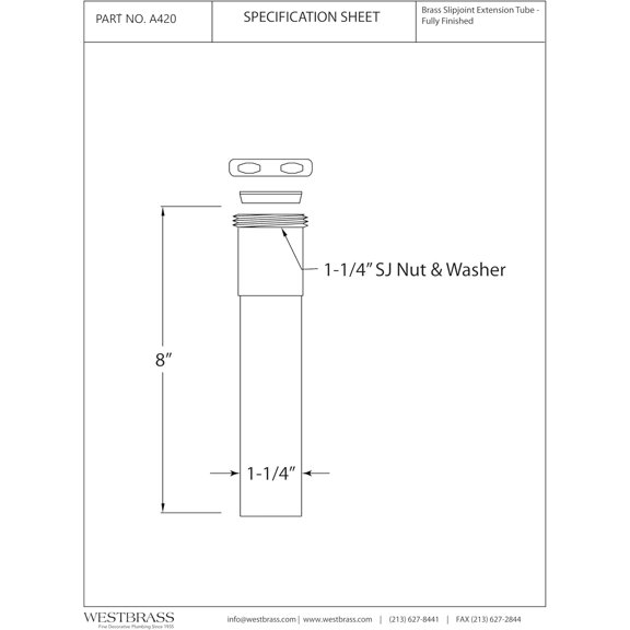 YNTVV-A420-62 1-1/4" x 8" Slip Joint Extension Tube, Matte Black