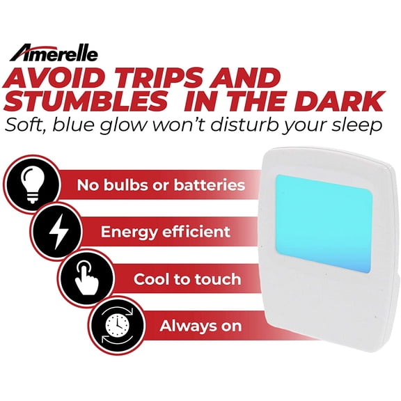 YNTVV-Always-On Blue Night Light, 4 Pack (71282) - Slim, Plug-in, LED Light with a Soft, Cool Blue Glow - Slim Suitable for Bedrooms, Bathrooms, Hallways, Kitchen, or Nursery
