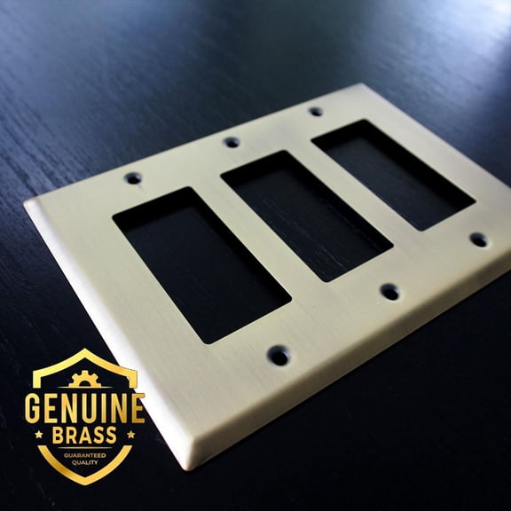 YNTVV-BRASS Signature Collection Standard Size Vintage Gold Triple Rocker Light Switch Metal Wall Plate Outlet Cover Wall Plate Receptacle Wallplate Covers Matte Brass (Rocker, 3-Gang)