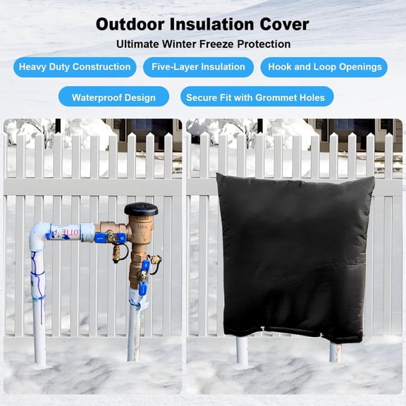 YNTVV-Backflow Insulation Cover- Winter Freeze Protection for Outdoor Pipes and Sprinklers, Heavy-Duty 5-Layer Preventer Insulated, 16W x 20H inches - Black