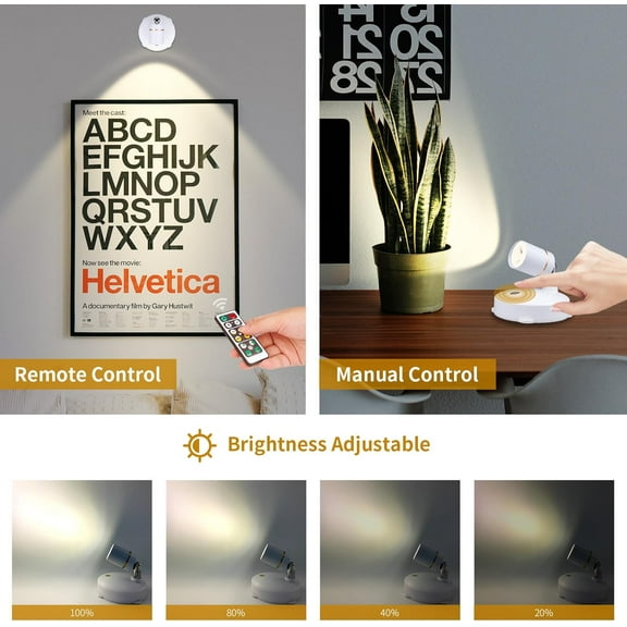 YNTVV-Battery Operated Spotlight,LED Cordless Spot Lights Indoor with Remote, Wireless Uplighting for Wall Display Artwork Accent