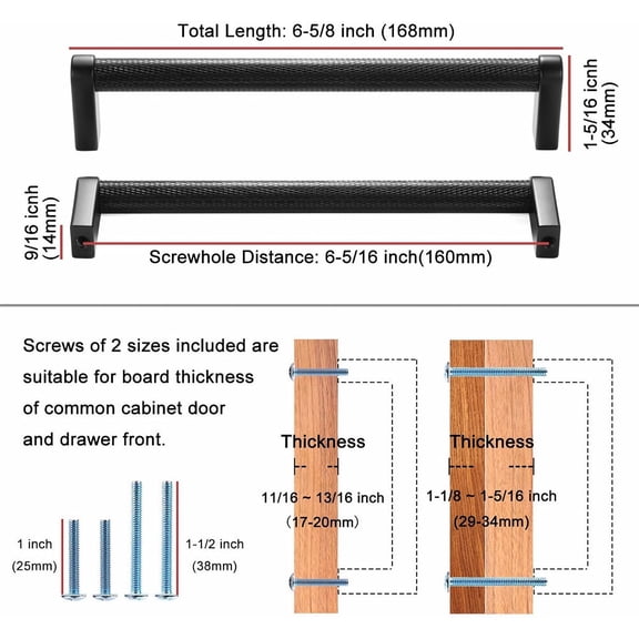 YNTVV-Black Cabinet Pulls, 10-Pack Knurled Cabinet Handles, 6-1/4 Inch Screw Spacing, P28 for Kitchen Door, Drawer, Bedroom Dresser, Bathroom Vanity Hardware