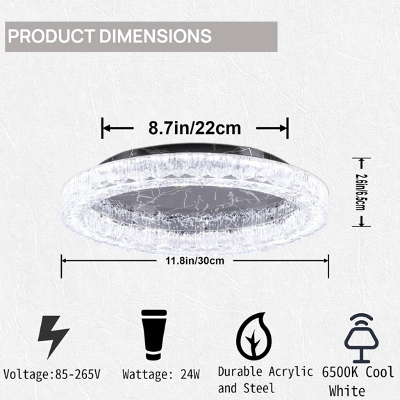 YNTVV-Black Modern Acrylic Ceiling Light, 11.8 inch Round LED Flush Mount Chandeliers Alternative Light Fixture with Stainless Stell Base for Dining Room Bedroom Low Ceiling, 24W 6500K