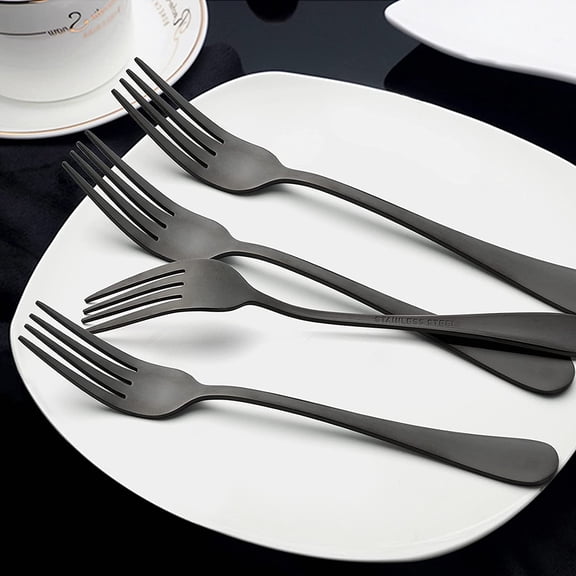 YNTVV-Black Salad Forks Set of 12, Stainless Steel Silverware Flatware Forks, Appetizer Dessert Eating Utensils for Home Restaurant Wedding Party, Mirror Finish, Dishwasher Safe