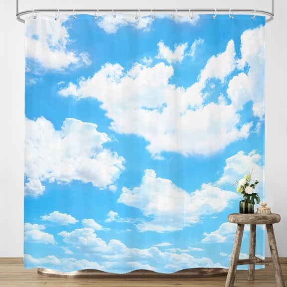 YNTVV-Blue Sky Backdrop Cloud Shower Curtain 72x72 Inch Nature Landscape Scenery Waterproof Fabric Polyester Bathroom Bathtub Decoration 12 Pack Plastic Hooks