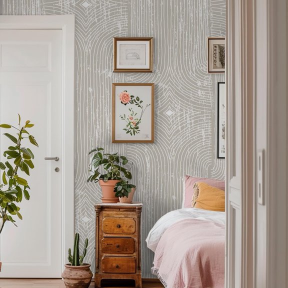 YNTVV-Boho Light Grey Peel and Stick Wallpaper Geometric Arches Contact Paper Removable Wall Paper for Kitchen Walls Cabinet Drawer Decoration (Light Grey, 17.7in x 118in)