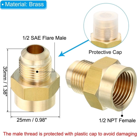 YNTVV-Brass Flare Tube Fitting, Union Coupling Gas Adaptor 1/2" SAE 45 Flare Male to 1/2" NPT Female Pipe Connector Adapter with PTFE Tape for Refrigeration Gas System