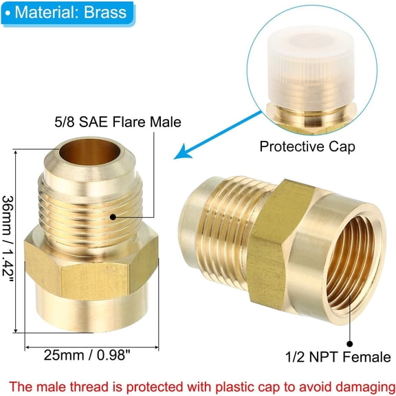 YNTVV-Brass Flare Tube Fitting, Union Coupling Gas Adaptor 5/8" SAE 45 Flare Male to 1/2" NPT Female Pipe Connector Adapter with PTFE Tape for Refrigeration Gas System