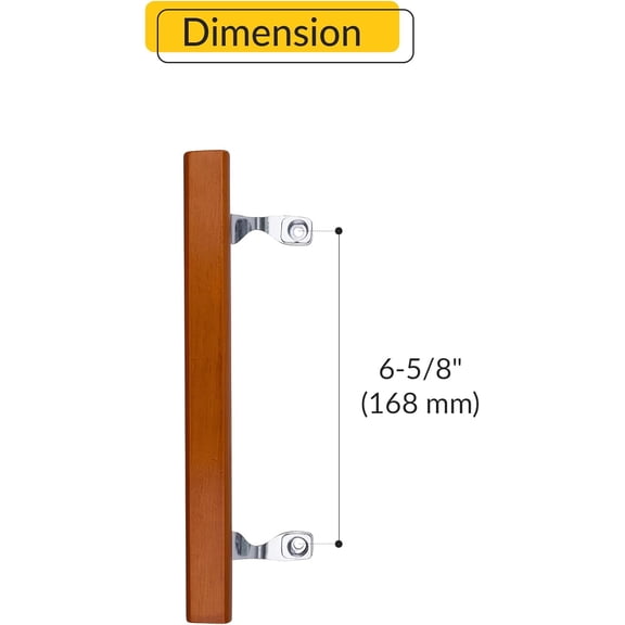 YNTVV-Brixwell Patio Door Handle with Brackets, Chrome Finish with Wood Grip, 6-5/8" Center-to-Center, Easy Installation Residential and Commercial Use, Replacement or New
