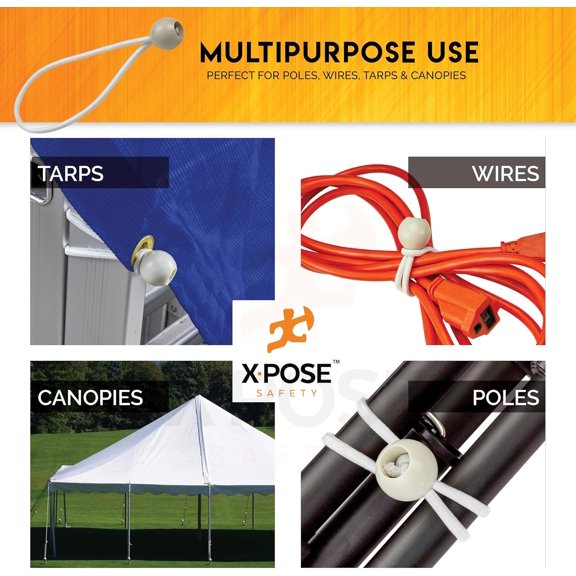 YNTVV-Bungee Ball Cords 11" 25 Pack Heavy Duty White Stretch Rope with Ball Ties for Canopies, Tarps, Walls, Cable Organization