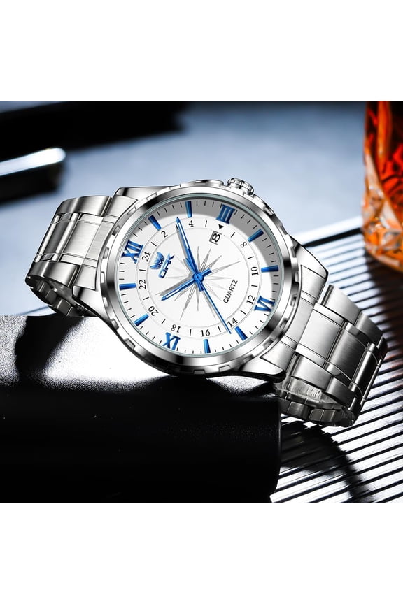 -Business Men's Watch Quatz Movement Luxury Watches for Men with Stainless Steel Strap Sapphire Glass Dial Luminous Hands and Hour Markers Waterproof